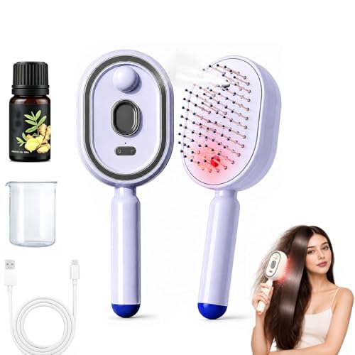 Electric Spray Air Cushion Massage Comb Electric Spray Air Cushion Comb for Women Self-Cleaning Anti-Tangle Steam Hair Brush Mist Spray Hair Brush for Straight Dryness & Damaged Hair (Purple)