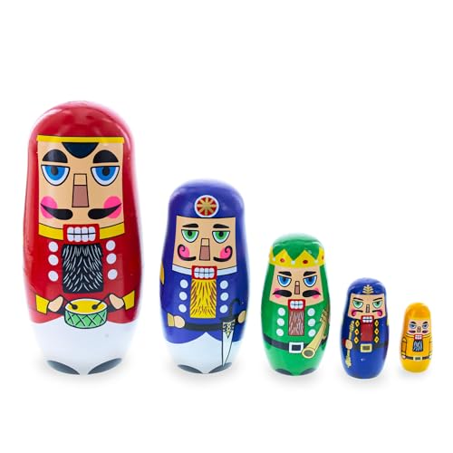 BestPysanky Set of 5 Nutcrackers Wooden Nesting Dolls 5.5 Inches