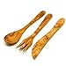 Set di 3 posate in legno di ulivo | Set di utensili in legno di ulivo - cucchiaio, forchetta, coltello