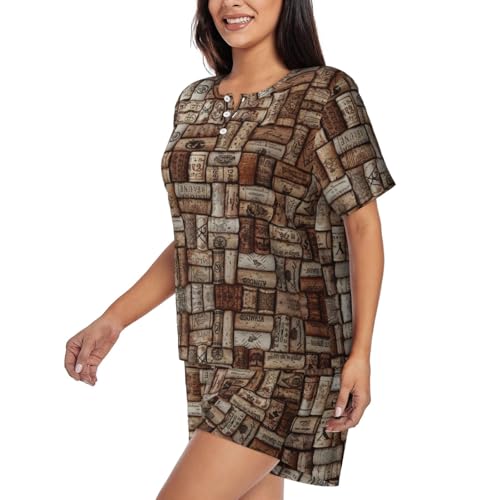 Pyjama amples décontractés femme vêtement de nuit léger imprimé vin