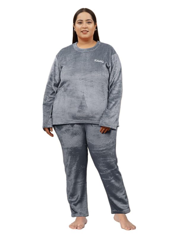 klotthe Women Grey Solid Plus Size Woolen Night Suit-picture-38