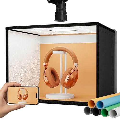 RALENO Boîte à lumière Portable pour Photographie, 40 x 30 x 30cm, kit de Tente de Prise de Vue (CRI > 95 | luminosité réglable 24 W | 6 Toiles de Fond)...