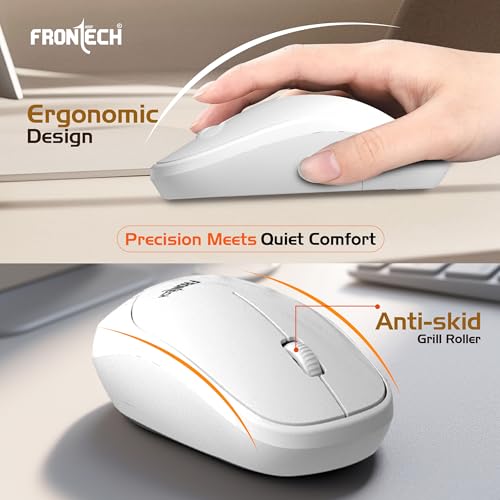 Frontech Wireless Keyboard & Mouse Combo Set | 2.4GHz USB Connectivity | 104 Keys | 3 Buttons | 1200 DPI Mouse | Compatible with PC/Laptop/Mac (KB-0030, White) Frontech Wireless Keyboard & Mouse Combo Set | 2.4GHz USB Connectivity | 104 Keys | 3 Buttons | 1200 DPI Mouse | Compatible with PC/Laptop/Mac (KB-0030, White)