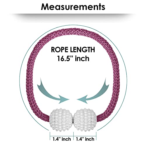 Image of Curtain Tiebacks with Magnetic Balls with Nylon Rope Size 40 CM (Purple, (2 Pair, 4 Pc)