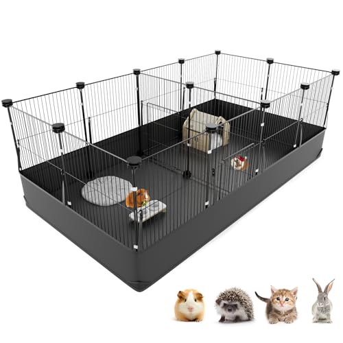 Tresbro Guinea Pig Cage with Waterproof PVC Bottom Liner & One-Hand Release Hook Triple Fixing C&C Cage for Guinea Pigs Bunny Rabbit Hedgehog Small Animal Indoor Playpen 48L x 24W x 16H