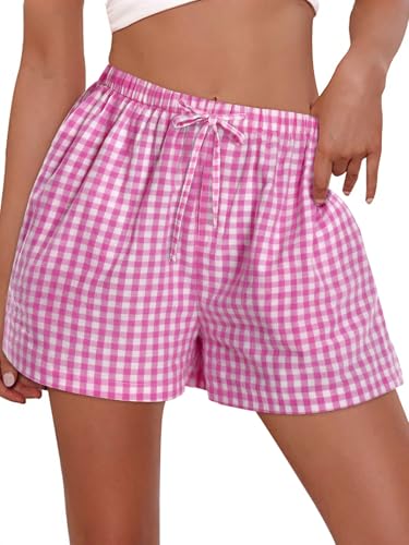 Image of Women Boxer Shorts Gingham Drawstring Pajama Bottom Plaid Pants with Pocket