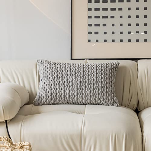 Kevin Textile Decor Solid Decorative Pillow Case Striped Jacquard Cushion Cover For Lumbar, Light Grey, 12X20-Inch (30X50Cm), 2 Pieces #TOP1