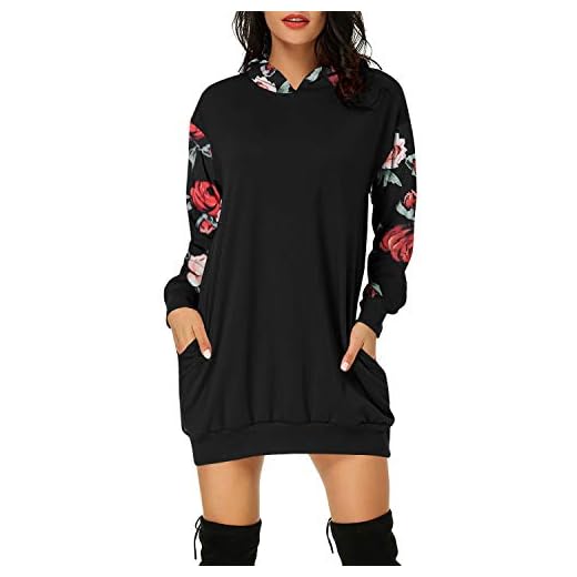 Auxo Dam Hoodies Topp Causal Lös Pullover Tröja Långärmade Tryckt Sweatshirts Toppar Överdimensionerad Lång Huvtröjor 03-Svart M