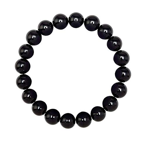Forziani 8Mm Natural Shiny Black Onyx Beads Stretch Bracelet - Truth + Strength - High Quality Black Gemstone Beaded Men Women Unisex Bracelet - Adjustable Size - Made In Usa #TOP3