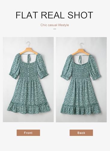 Image of Dokotoo Womens Casual Summer Dresses Short Sleeve Square Neck Smocked Boho Floral Sundress Flowy A-Line Mini Dress