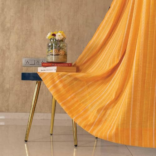 Image of Urban Space Aari Collection Weaved Sheer Curtains for Door 7 Ft Long, 40-50% Light Filtering Textured Curtains with Eyelets and Tieback, Set of 2 Decorative Curtains (Vertical Yellow, 7 Feet)