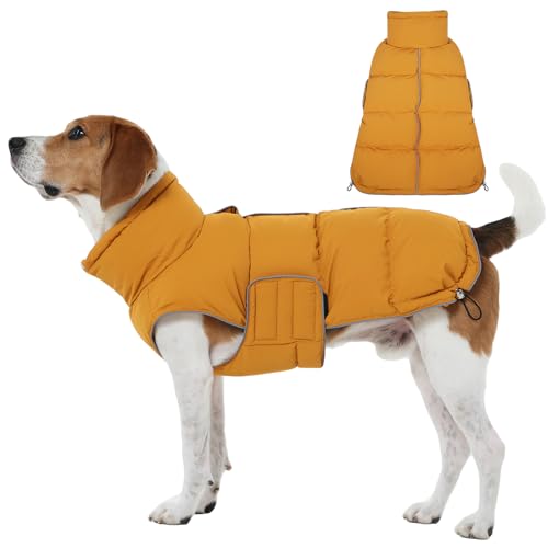 FUAMEY Dog Puffer Jacket for Large Dogs,Dog Cold Weather Coats Winter Dogs Down Jackets Waterproof Pet Snowsuits Warm Puppy Winter Vest Turtleneck Pet