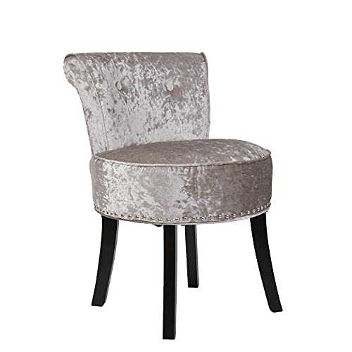 Silver Velvet Makeup Chair with Sturdy Wood Legs Contemporary Luxury Vanity Stools with Backrest High Elasticity Sponge Comfortable Seat Dressing Chair for Women Girls Bedroom