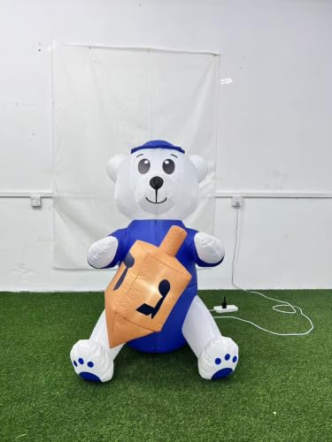 SEASONBLOW 4 Ft Hanukkah Inflatable Polar Bear Hold a Dreidel Decorations Blow up LED Lighted Decor for Home Garden Lawn Yard Outdoor Indoor