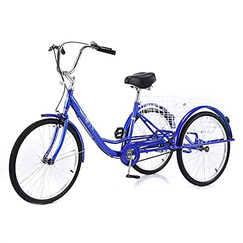 大人用三輪車 3輪バイク シングルスピード自転車 高炭素鋼フレーム 3輪バイク 24インチ クルーズトライク ショッピングバスケット付き レクリエーション ショッピング サイクリング ペダリング用