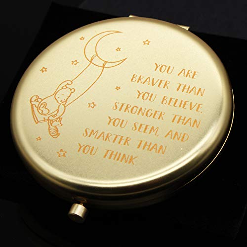 Muminglong Inspirational Little Bear Quotes And Saying Frosted Travel Beauty Makeup Mirror For Sister Friends Girls Daughter，Birthday, Christmas Ideas For Her-You Are Braver (Gold) #TOP1