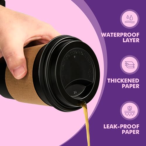 Save 13% on 50-Pack Black Disposable Coffee Cups with Lids - Image 5