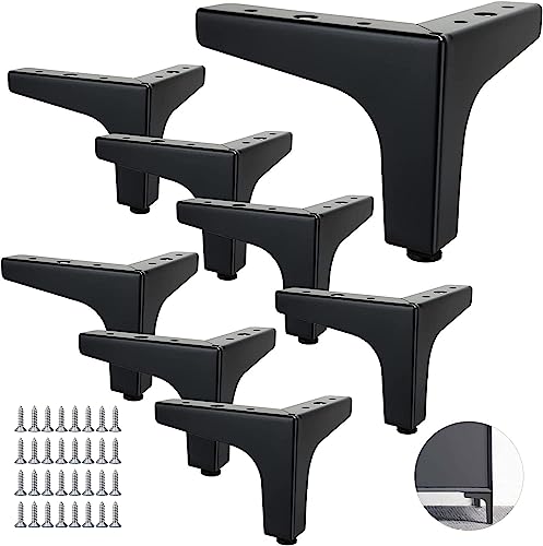 SENENQU Juego de 8 Patas para Sofas Metálicas 10 cm, Patas para Muebles Negras de Metal Soporte hasta 800 KG, Base para Mesa/Sofá, Pie para Mueble de TV, Armario con 40 Tornillos​​