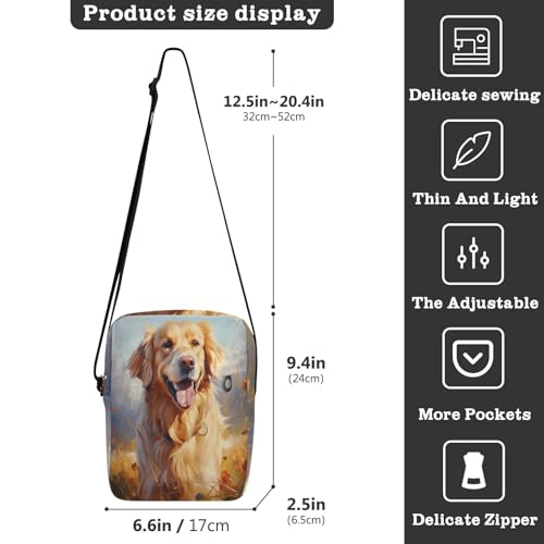 messenger bag crossbody crossbody bag Shoulder Hand Bag For Woman Adjustable Strap for business business- Ink Style Golden Retriever Yellow3