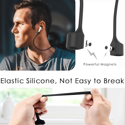 Image of OJOS Ultra Strong Magnetic Anti-Lost Straps Compatible with AirPods, Soft Silicone Sports Compatible with AirPods 4rd / Pro 1st & 2nd / 3rd /1&2, Neck Rope Cord- Black