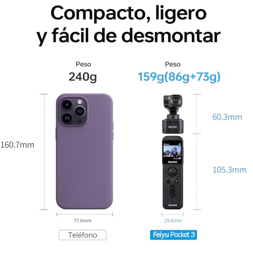 Feiyu Pocket 3 con Control Remoto – Cámara Vlog 4K de Bolsillo con Gimbal de 3 Ejes, Gran Angular de 120°, Apertura f/2.0, Ideal para Youtube, TikTok y videoblogs - imagen 7