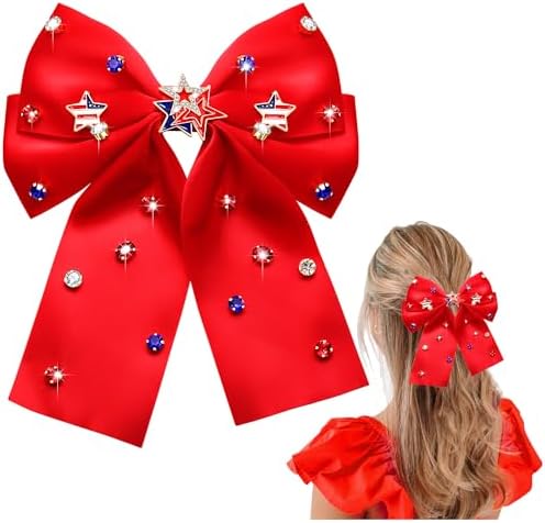 6PCS 4th Of July Patriotic Bows | Red White Blue Stars Stripes Decor | Gold Ribbon Wreath Bows
