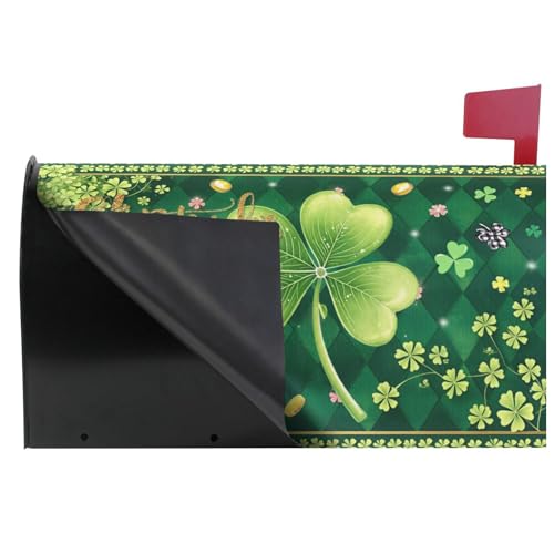 Image of Wamika Happy St Patrick Day Magnetic Mailbox Covers Green Shamrock Clove Golden Coin Mailbox Cover Over Size Full Magnet Garden Yard Porch Mail Boxes Cover Holiday Decorations 25 inch L x 21 inch W