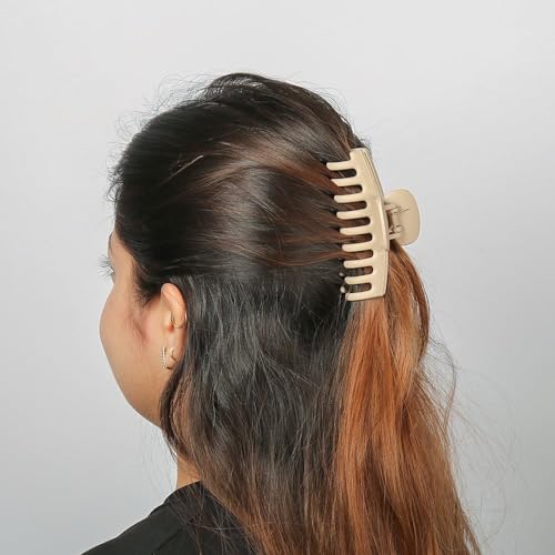 Image of Sanfe Cylindrical Large Hair Claw Clips for Women Hair Strong Hold Perfect For Long Hair Fashion Accessories For Girls Hair Clamps Clip Big Hair Jaw Claw-2Pcs, Light Beige & Dark Beige