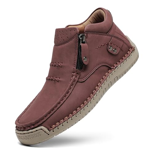 Finding the Best Ladies Walking Boots for Every Adventure 14 BOEGBNW Women Leather Handmade Ankle Boots With Side Zippe Casual Lightweight Mid Top Hiking Loafers Comfortable Non-Slip Driving Walking Shoes (Burgundy,8.5)