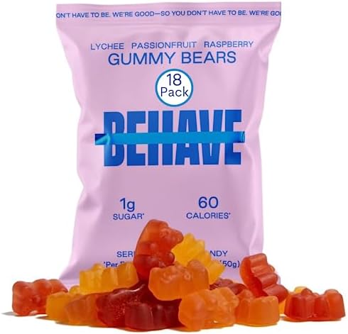 BEHAVE Fruity Gummy Bears 1.8oz (18-Pack) - Keto & Diabetic Friendly Candy | Non-GMO, Gluten-Free, Kosher, Dairy Free and No Artificial Sweeteners or Sugar alcohols | 1g Sugar, Low Calorie, 6g Net Carbs