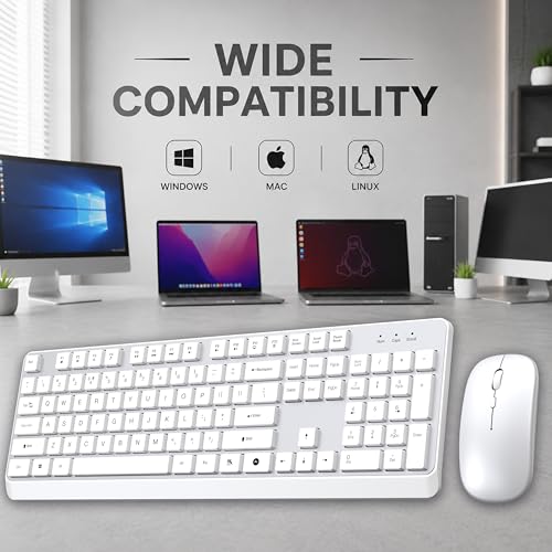 Image of Ant MASTER40 2.4GHz Wireless Keyboard and Mouse Combo - Full Size 104-Key Quiet Keyboard with ChatGPT AI Key & Adjustable 1600 DPI Ergonomic Mouse for PC, Laptop, Mac, Windows, Office - Silver White