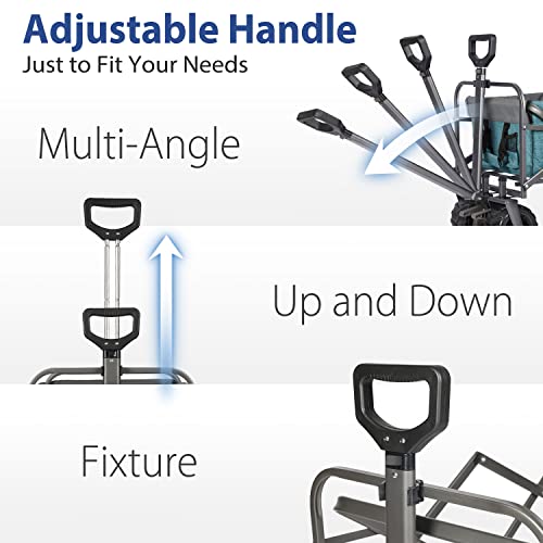 Sekey Collapsible Foldable Wagon With 220Lbs Weight Capacity, Heavy Duty Folding Garden Cart With Big Beach Brake Wheels & Drink Holders.light Blue #TOP3