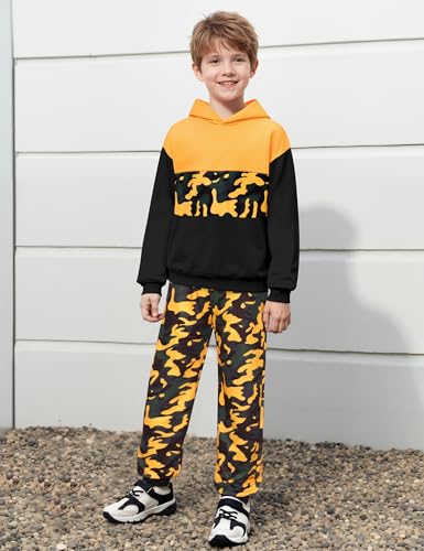 Boys Clothes 2 Piece Colorblock Hoodie Sweatshirts Top Camouflage Sweatpants Fall Winter Boy Outfits Size 6-14Y2