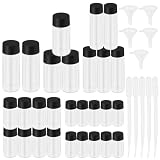 Keadic 38Pcs Probe Glasflaschen Fläschchen mit Schraubverschluss Sortiment Set W Dropper und Trichter, 5/10/15/20/30ML Flüssigkeit nachfüllbar Container für kosmetische Dispense, Labor (Klar)