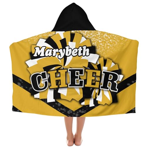 Personalized Black Yellow Cheer Customized Soft Kids Hooded Bath Towel,Boys Girls,for Bathroom,Pool,50x30 Inch,Strongly Absorbent,Wearable Wrap Suitable for Kids with Name