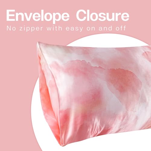 Image of MR&HM Satin Pillowcase for Hair and Skin, Silk Satin Pillowcase 2 Pack, Queen Size Pillow Cases Set of 2, Silky Pillow Cover with Envelope Closure (20x30, Dream Pink)