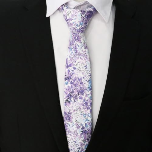 Image of Cotton Floral Ties for Men 2.76 inch Men's Skinny Tie Linen Flower Printed Neck Tie for Wedding Dating Party