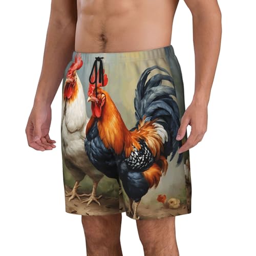 Cute Rooster Chickens Print Men's Beach Pants Lightweight Quick-Dry Swim Pants with Mesh Lining for Men2