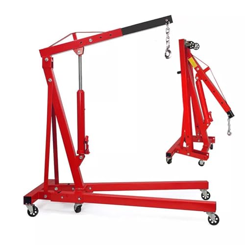2 Ton Folding Hydraulic Engine Hoist Crane on Wheel, Heavy Duty Adjustable Engine Crane Stand Jack Lifting Tools for Car Workshop Garage Red