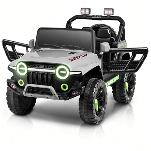 MINENICE Coche eléctrico para niños, 12 V Jeep con mando a distancia, función de balancín y Bluetooth, equipamiento de seguridad a partir de 3 años