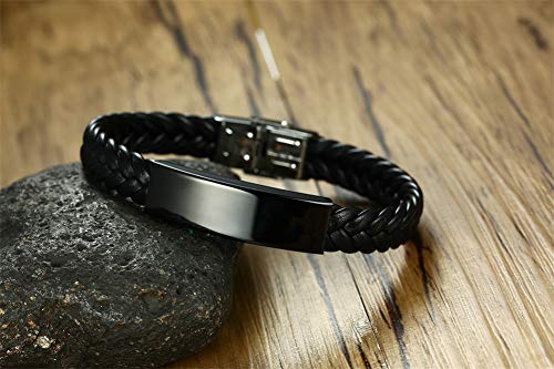 Xuanpai Personalized Black Stainless Steel Id Message Braided Leather Bracelets Jewelry For Him,Custom Men Bracelet #TOP3
