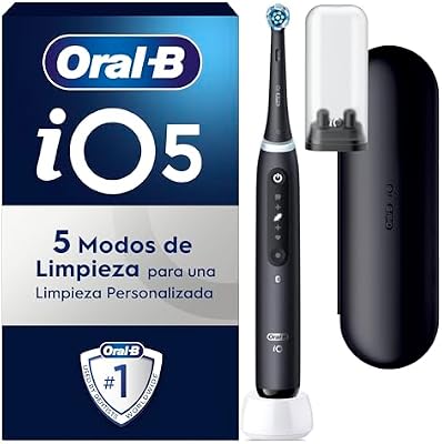 Oral-B iO 5N Cepillo de Dientes Eléctrico Negro Con Mango Recargable, 1 Cabezal y Estuche De Viaje, 5 Modos De Cepillado Con Blanqueamiento Dental, Sensor De Presión, Diseñado por Braun