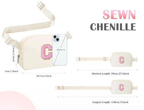 Image of COSHAYSOO Birthday Initial Gifts for Teen Girl 6 7 8 9 10 11 12 13 14 Year Old, Girls Fanny Pack Crossbody Shoulder Purse Unique Cute, Ivory Chenille Letter C