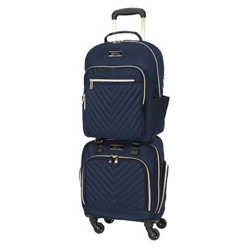 Image of Kenneth Cole REACTION Chelsea 2-Piece Bundle - 17 inch 4-Wheel Spinner Underseat Carry-On Luggage & Matching 15 inch Laptop Backpack, Navy