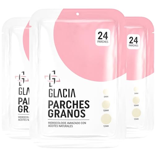 Parches Granos by Glacia® – 72 Pack Pimple Patches para Todo Tipo de Piel – Parches Hidrocoloides con Aceites Naturales como Árbol de Té y Caléndula