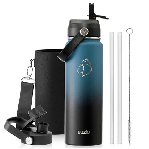 Image of BUZIO 24 oz Insulated Stainless Steel Water Bottle with Straw & Spout Lids