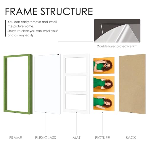 Image of DUENPY 8x16 Collage Picture Frame 5x7 Collage Picture Frame Displays Three 5x7 inch Photos or 8x16 (Without Mat) for Available Horizontal Wall Mounting Display and Vertical Green