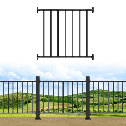 Lsiron 38in H x 3ft W Aluminum Horizontal Deck Railing, Black, 1 Panel