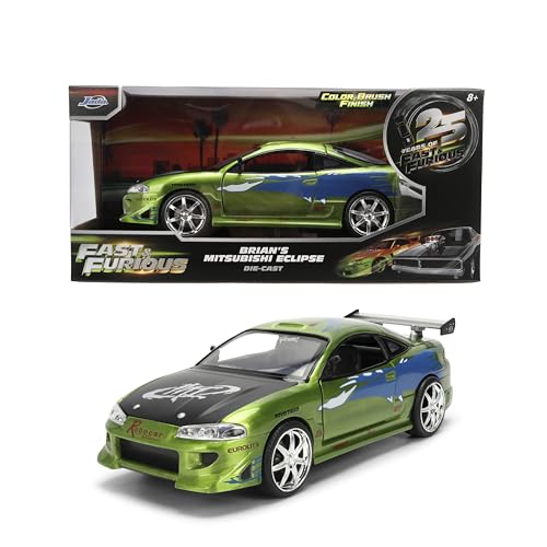 Diecast Model Car Compatible for Fast & Furious 25th Anniversary Edition 1:24 Brians 1995 Mitsubishi Eclipse Brush Color Finish by Jada