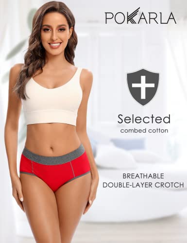Image of POKARLA Women's Cotton Stretch Underwear Briefs Ladies Mid Rise No Muffin Top Hipster Panties Multipack